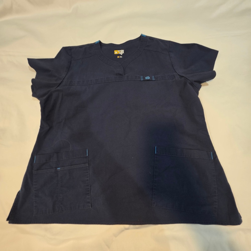 WonderFlex Scrub Top Women 2X Navy Blue Excellent V-Neck Stretch Utility Verity